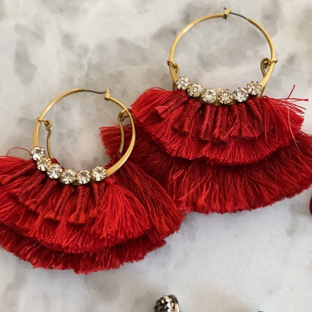 Red Fringe Tassel Earring Bundle - Picture 2 of 5